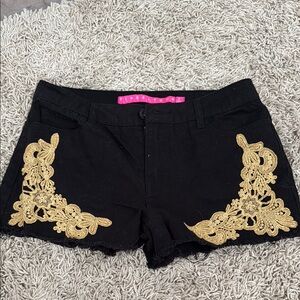 Tinseltown Black and Gold Jean Shorts with Embellishments